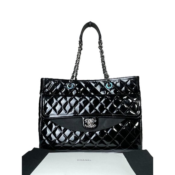 CHANEL Patent Quilted Leather Coco Shine Shopping Tote Large CC Chain Bag - Picture 3 of 16